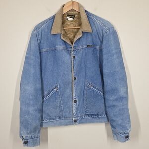 Vintage Maverick Blue Bell Denim Jean Trucker Chore Barn Jacket Sherpa Lined USA